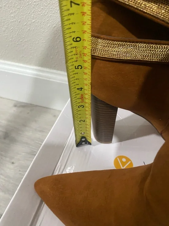 VENUS Cognac Suede Pointed-Toe High-Heel Ankle Boots - Picture 4 of 5